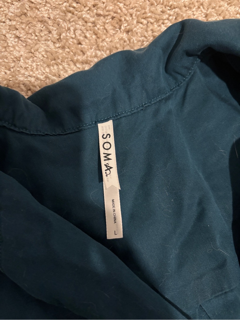 Soma Women's Dark Teal Two-Piece Pajama Set White Piping Large Top Med bottom - Picture 3 of 4